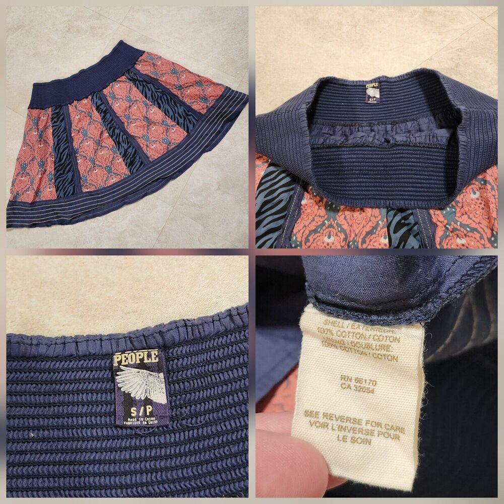 Free People Womens Size S Small Pull On Stretch Waist Mini Skirt Red Blue‎